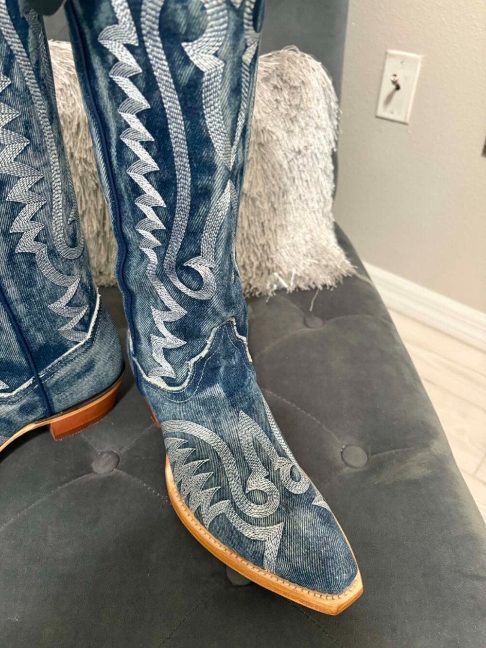 New Size 8 Dan Post Womens Denim Darlin' Stacked Heel Cowboy Boots Retails $289 - Picture 7 of 8